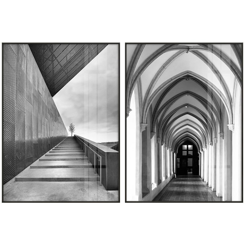 工业风黑白灰装饰画入户玄关画走廊壁画过道挂画客厅大尺寸落地画图片