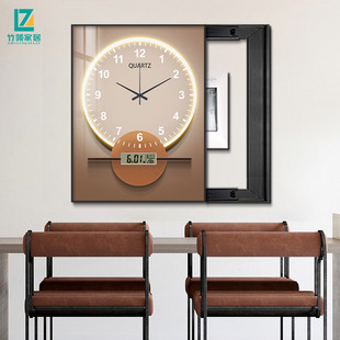 现代电表箱装饰画带钟表竖款可推拉配电箱遮挡开关电子万年历挂画