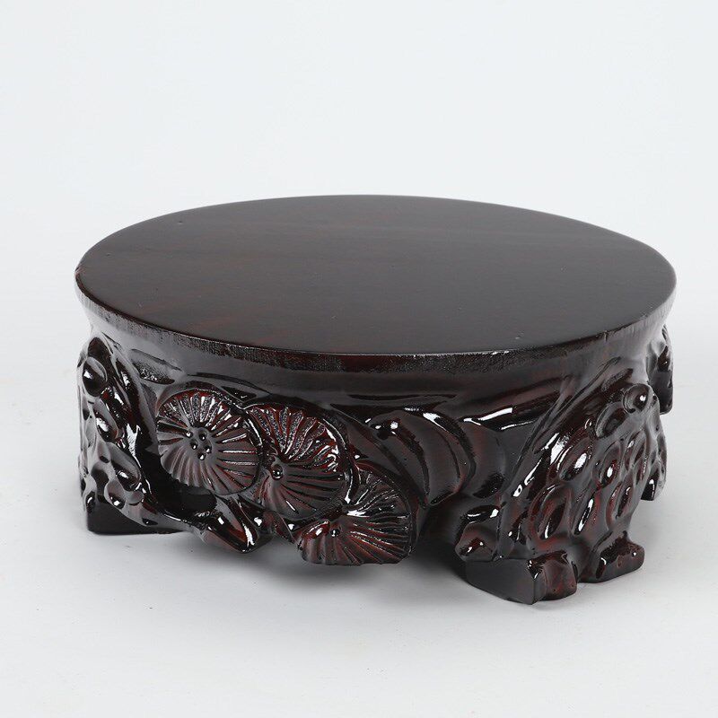 实木圆形根雕带脚底座鱼缸花瓶奇石水晶洞加厚加高托架可定制挖槽