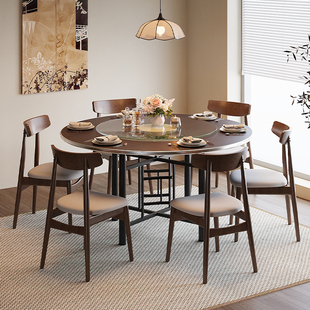 圆桌面板带转盘家用吃饭桌子新中式可折叠实木餐桌颗粒板单独桌面