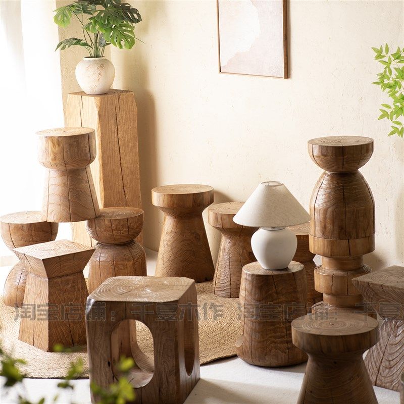 实木墩子原木凳子民宿边角几摆件木桩根雕矮凳换鞋凳角几床头柜,住宅家具,根雕凳子,淘宝优惠券,粉丝福利购,淘宝优惠卷