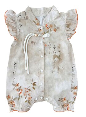 婴儿新中式夏装女宝宝薄款夏季外穿爬服新生儿满月百岁哈衣Z1212