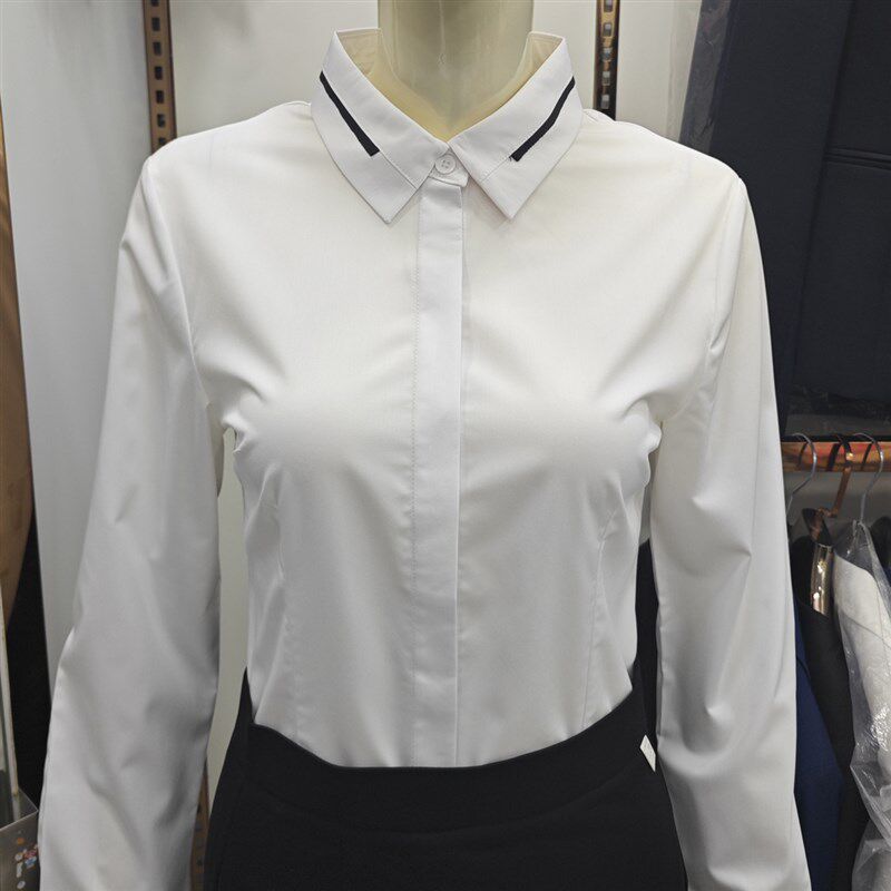 蓝色衬衫女长袖职业正装春秋季设计感小众商N务工装工作服白色衬