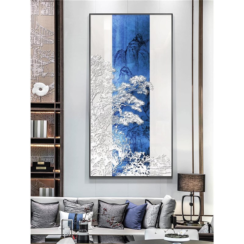 新中式客厅沙发背景墙迎客松装饰画私宅浮雕实物立体挂画玄关壁1