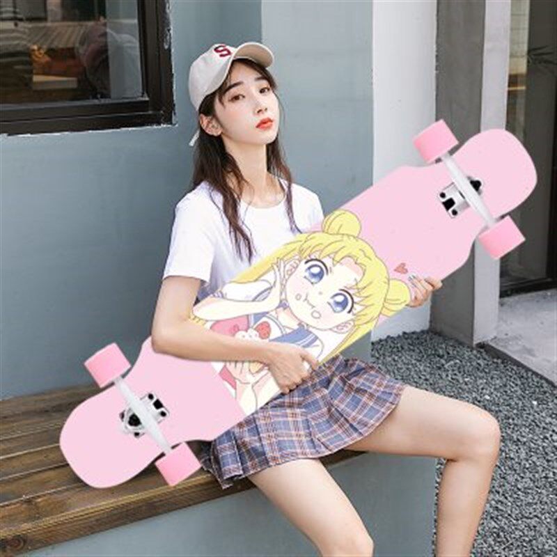美少女长板滑板女滑板初学者女生成年儿童板喵猫板长板版