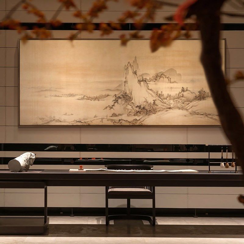 新中式客厅沙发背景墙装饰画《空山云卷》书房巨幅挂画样板房壁画