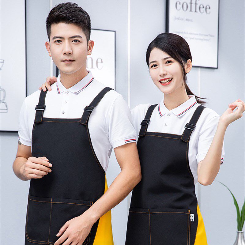 帆布围裙定制logo印字超v市咖啡厅奶茶店订制餐饮专用防水工作服