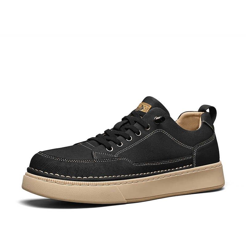 免系鞋带男鞋春秋款休闲皮鞋厚底鞋子男板鞋工装一脚蹬低帮马丁靴