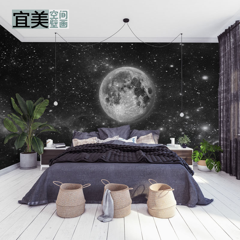 欧式简约星空墙纸地球壁画儿童房卧室电视沙发背景太空宇宙壁纸