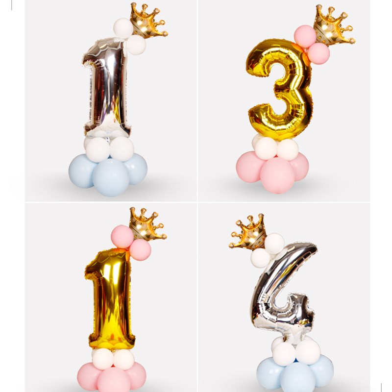 金银色大号数字气球立柱套餐生日装饰E品0-9铝膜气球路引派对布置