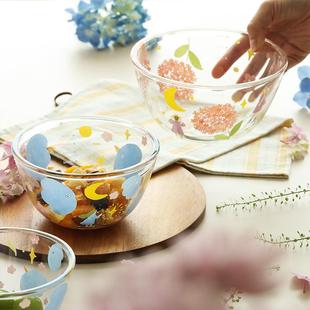 蓝莲花家居玻璃刻度碗耐热高颜值辅食甜品碗沙拉碗家用圆形微波炉