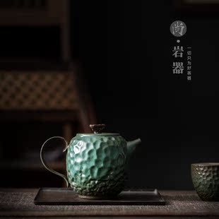 功夫茶具单壶小号手把壶复古陶壶粗陶 家用仿古茶壶陶瓷泡茶壶中式
