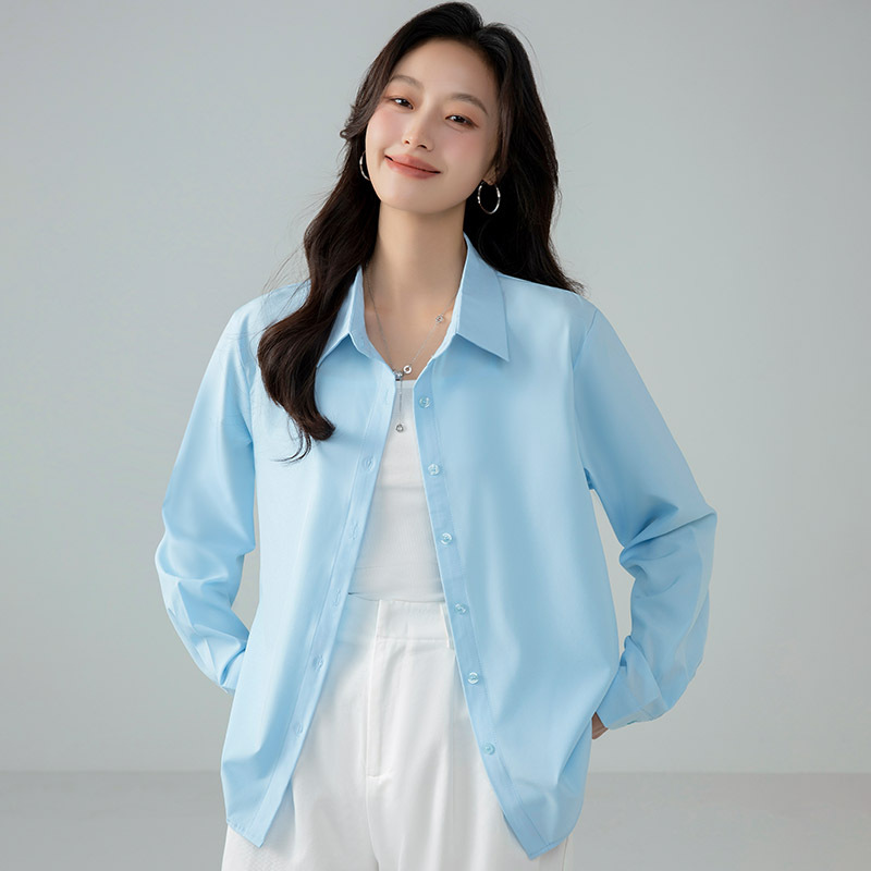 夏季雪纺衫女长袖衬衣polo衫t恤女2025新款宽松通勤面试衬衫薄款