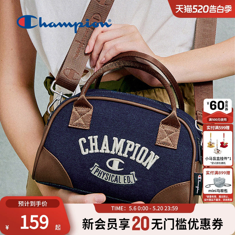 Champion冠军官方单肩包保龄球包女刺绣手提包枕头包帆布牛仔