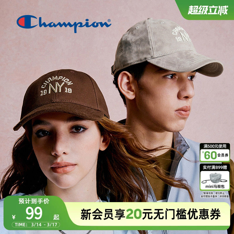 Champion冠军美式弯檐软顶棒球帽男显脸小遮阳鸭舌帽子女官方