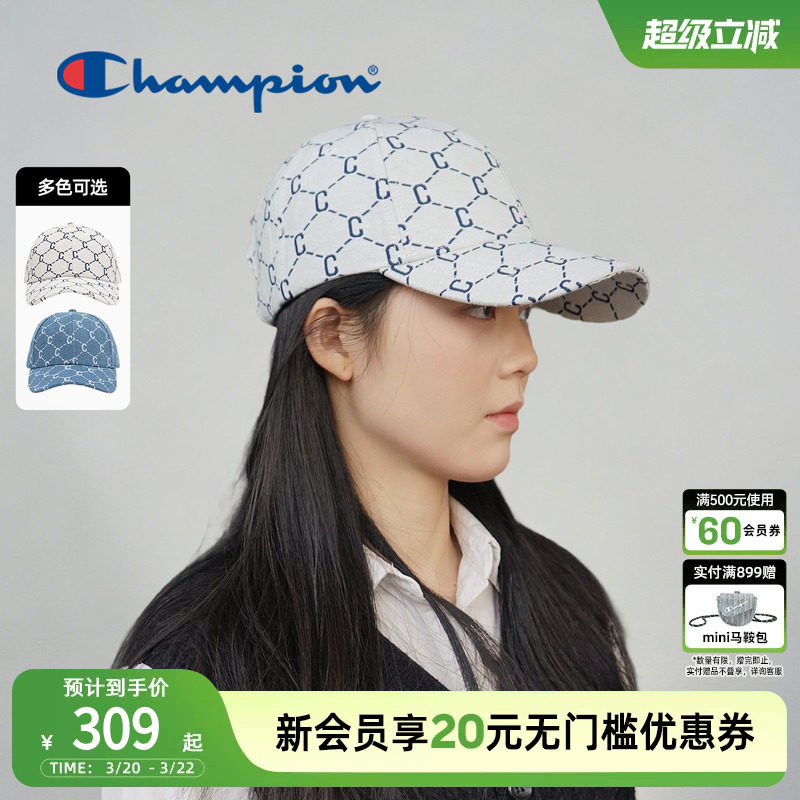 champion冠军26春季新款钻C老花棒球帽牛仔蓝鸭舌帽男女情