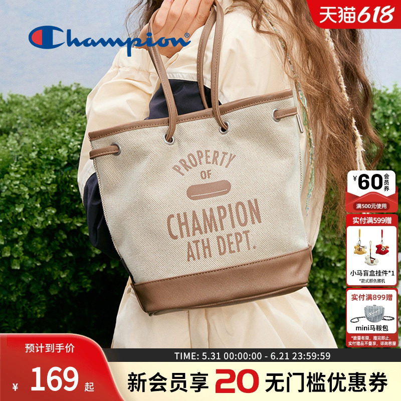 Champion冠军官方单肩手提包女士经典帆布包水桶包大容量通勤日常