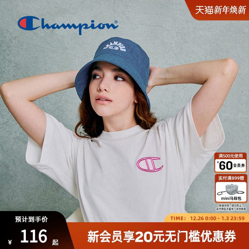 Champion冠军渔夫帽大檐平顶美式校园遮阳帽官方正品