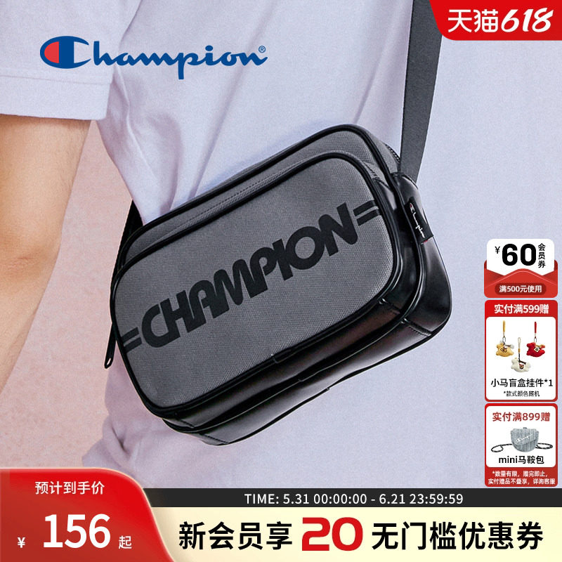 Champion冠军官方单肩包男多口袋相机包休闲斜挎背式两用包包黑色