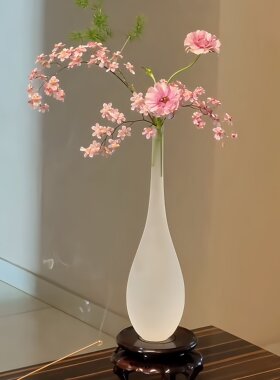 禅意宋代美学花瓶玉净瓶清冷感客厅插一枝花的花瓶透明水养观音瓶