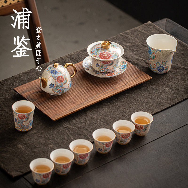 手工珐琅彩掐丝银泡茶壶三才盖碗茶具套装陶瓷高档功夫茶具礼盒装