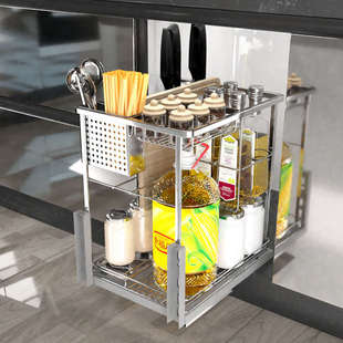 亿升隆橱柜调味拉厨房蓝不锈钢阻尼拉篮304调料架抽屉式新疆包邮