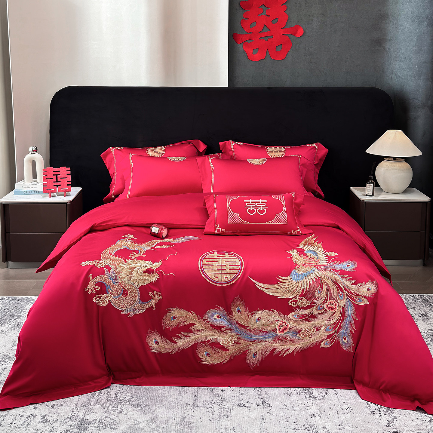 100s全棉婚庆四件套大红色结婚喜庆纯棉被套床单乔迁庆喜床品套件