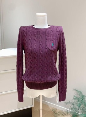 紫色圆领修身软糯针织衫女2025秋冬新款麻花套头打底毛衣上衣长袖