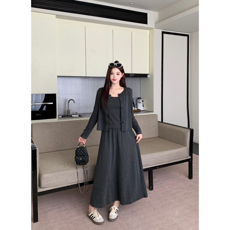 大码慵懒风休闲套装女秋季高级感开衫上衣胖MM显瘦阔腿裤子三件套
