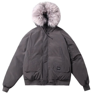 美式工装飞行夹克棉2025新款灰色派克服大毛领情侣冬季大码外套女