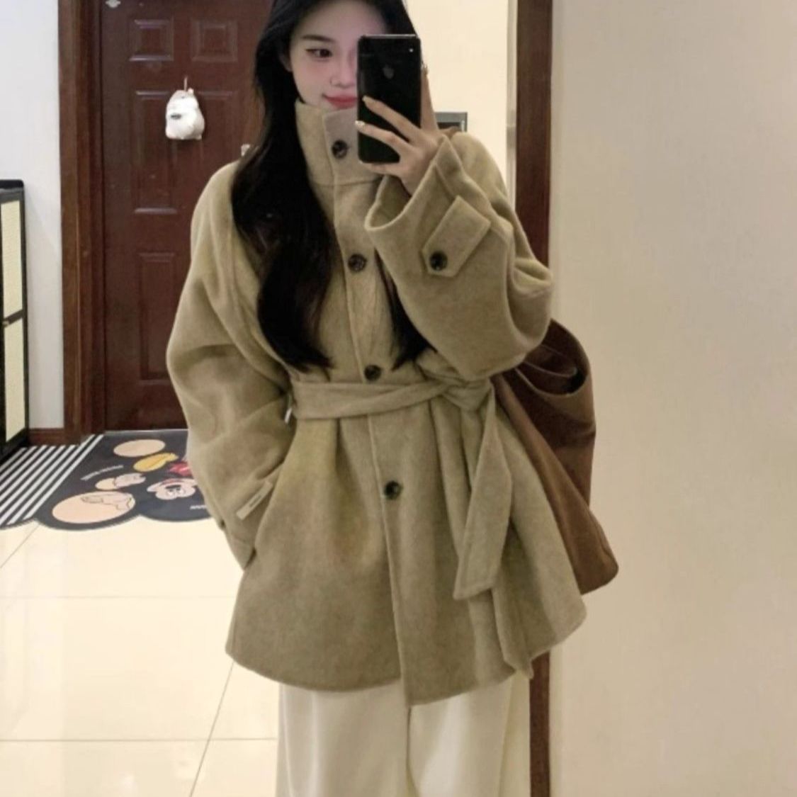 女装秋套装立领感春秋款呢子大衣女毛呢外套小个子秋冬季女装
