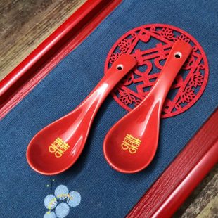 陶瓷大红汤勺家用汤匙喜庆勺子婚庆红色碗勺餐具搭配红喜勺热卖