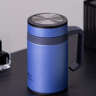 万象保温杯冬季 不锈钢大容量水杯 男士 杯子高档家用带手柄泡茶杯