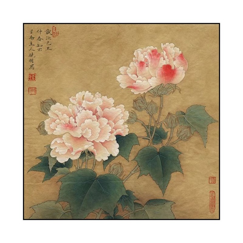 中式复古国画牡丹花卉茶室书房装饰画宋代美学客厅玄关背景墙挂画图片