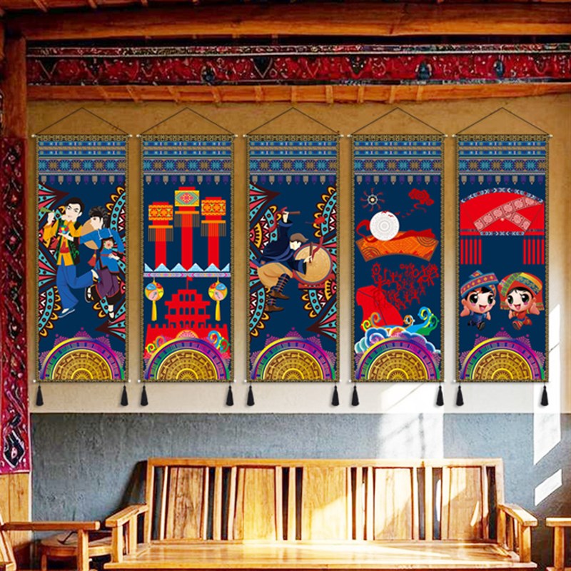 壮族民族风挂画壮锦布艺画民宿酒店客栈餐厅校园氛围装饰挂毯布置图片