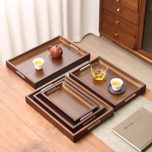 盘子水杯托盘商用放茶杯竹托盘早餐托盘 家用竹木制托盘长方形中式