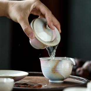 桃源粉盖碗套组极光窑变全手工三才盖碗泡茶碗主人杯品杯小茶杯礼