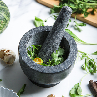 复古大理石厨房家用研磨器石臼手动捣蒜P器捣碎捣药杵蒜泥器 舍里