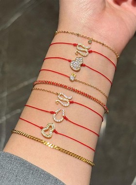 新款法国葫芦红绳手链女本命年福禄蛇好运礼物手工编织带钻手绳