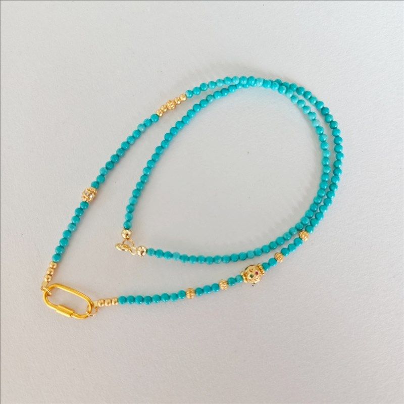 天然绿松石项链女葫芦吊坠万能扣可拆卸锁骨链国风毛衣链生日礼物