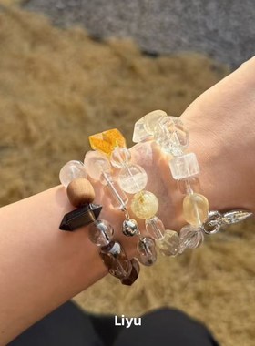 Liyu Liyu Lingyao水晶手链天然黄水晶白色水晶珠复古女性珠宝