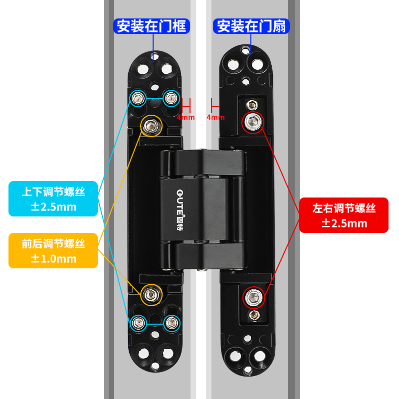固特隐形门铰链隐形暗门铰链暗藏三维可调十字木门外开隐藏门合页