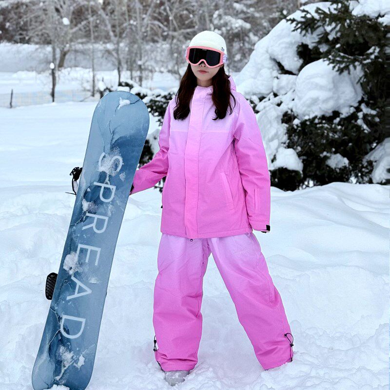 2024新款渐变色滑雪服女加棉防风防水网红款滑雪服套装男宽松单板