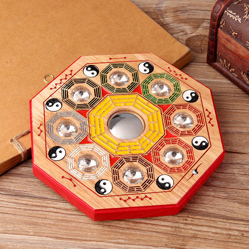 聚缘阁八卦镜桃木彩绘太极阴阳九宫八卦镜挂件凸镜凹镜平面镜八卦