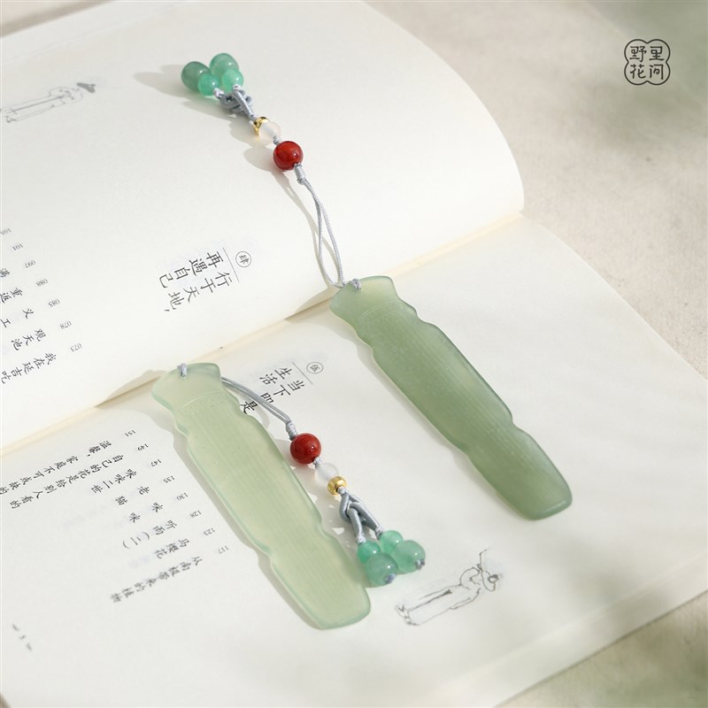 野里花间【晴柔】天然岫玉书签国风古琴礼盒装高颜值书签文艺清新