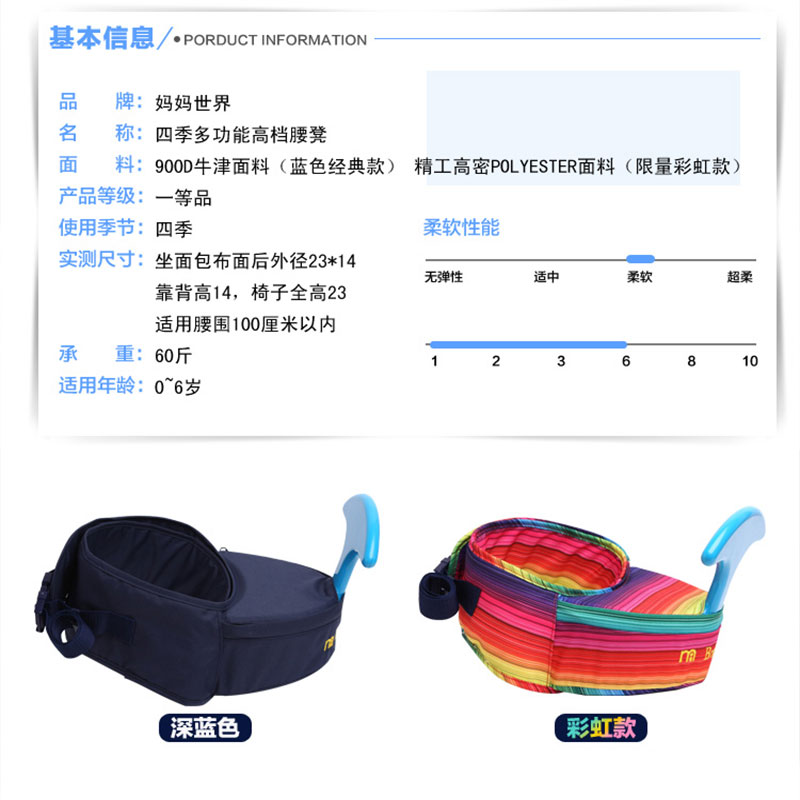 香港媽媽世界腰凳多功能四季通用前抱式輕便抱娃嬰兒背帶
