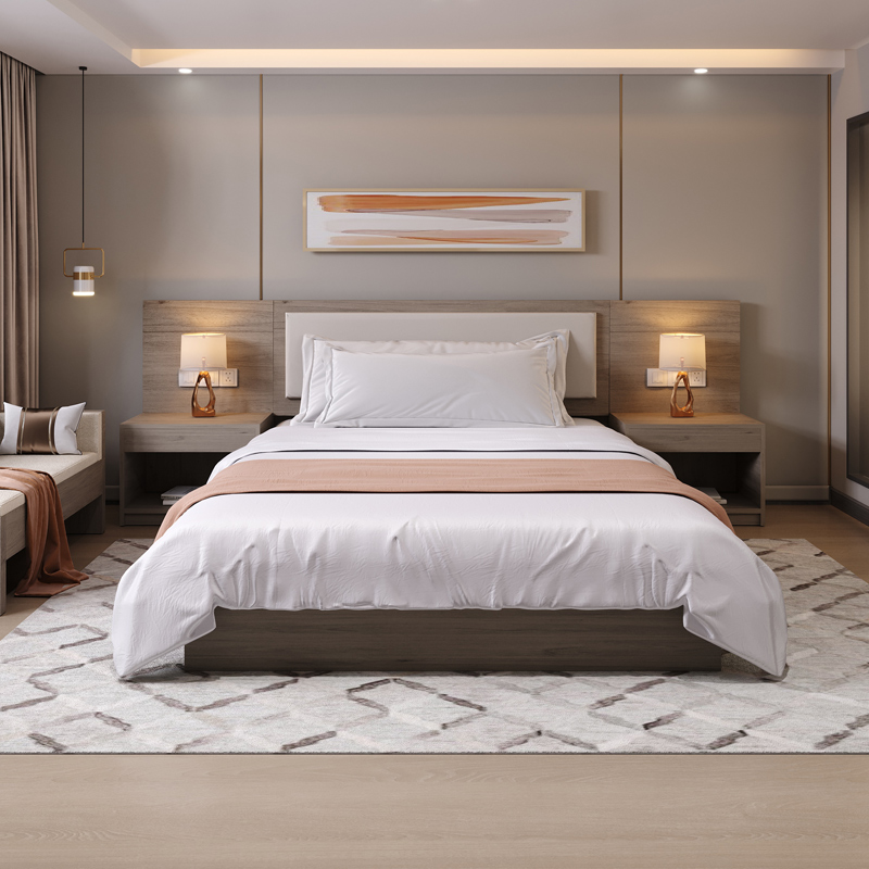 宾馆床酒店家俱标间全套定制床箱全季五星级客房双人床民宿专用床