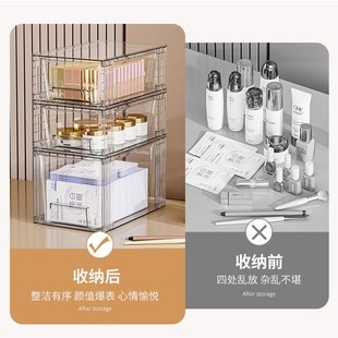 多层化妆品收纳盒桌面防尘梳妆台护肤品整理箱柜杂物置物架透明