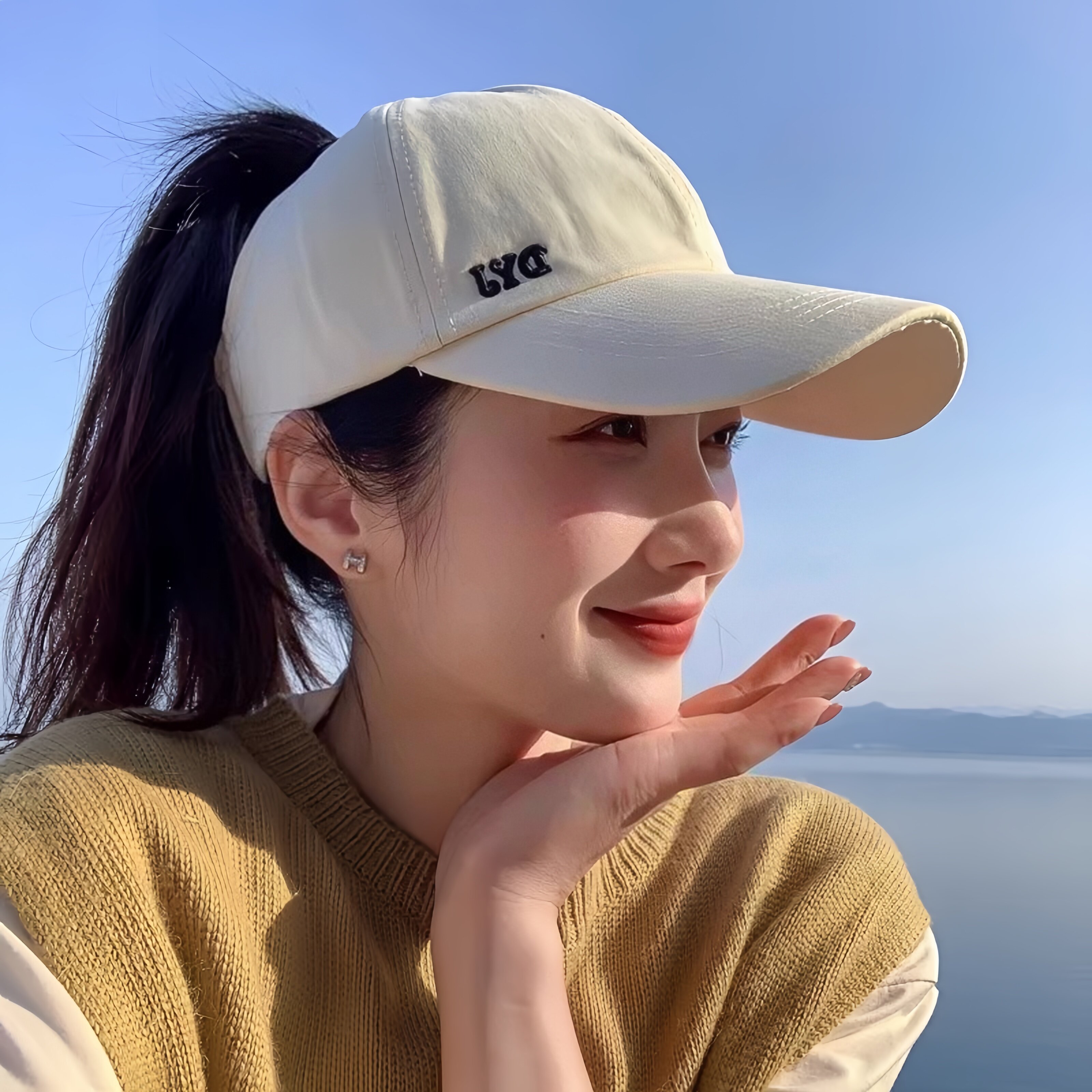 可扎高马尾鸭舌帽半空顶太阳帽户外遮阳防晒帽子女运动韩版棒球帽