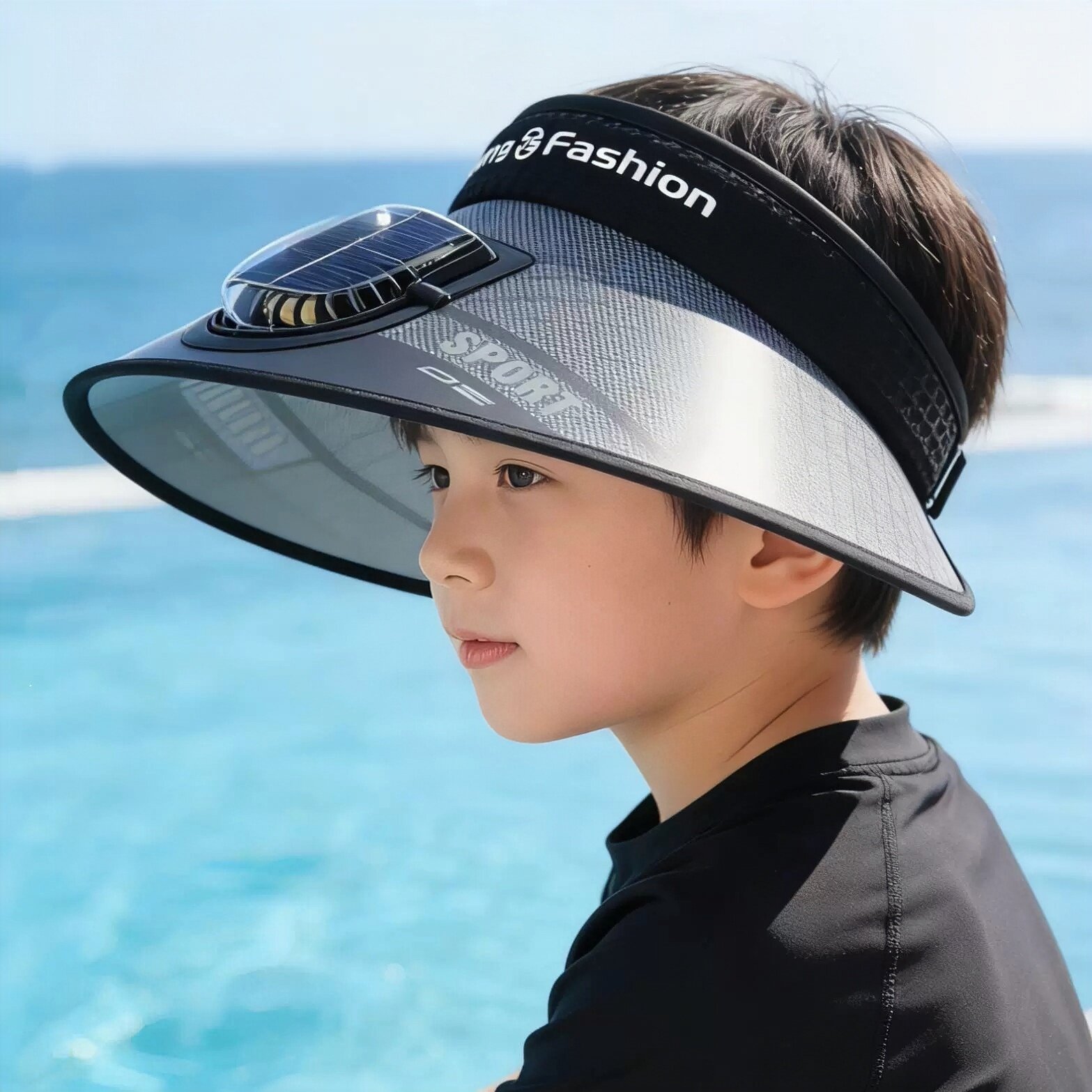 儿童帽子夏季太阳能风扇帽男女户外防晒遮阳帽中大童初中生空顶帽